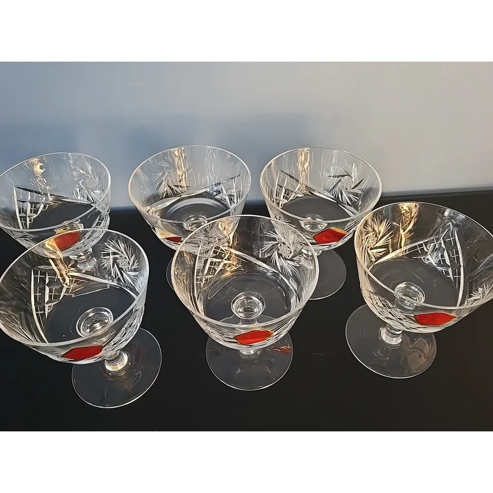 Champagne / Tall Sherbet Glasses (6) by‎ Ajka Csopak Pinwheel / Fan Pattern NEW